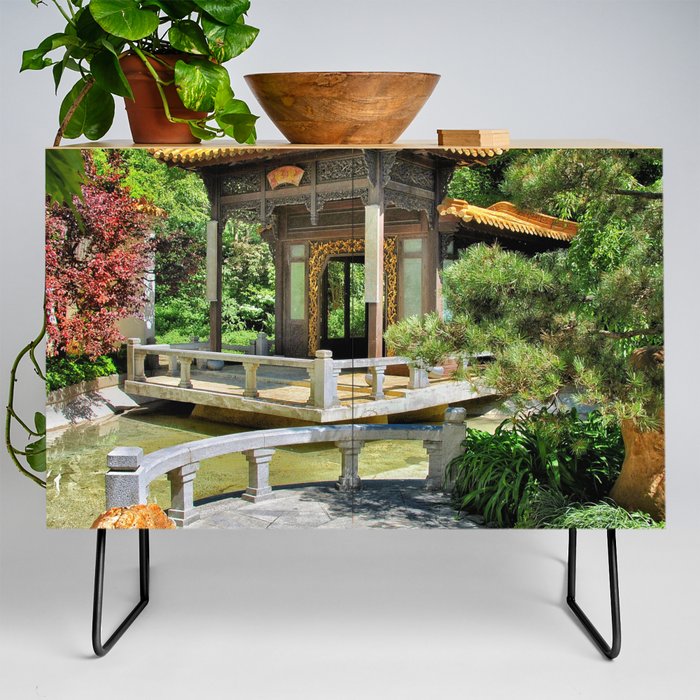 China Photography - Beautiful Chinese Garden With A Small Shrine Credenza