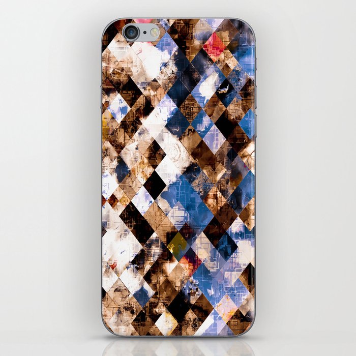 geometric pixel square pattern abstract background in brown blue iPhone Skin