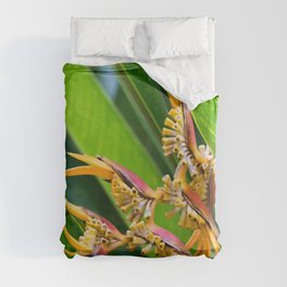 Beautiful Helicon Flower Blooming With Palms Leaves Duvet Cover