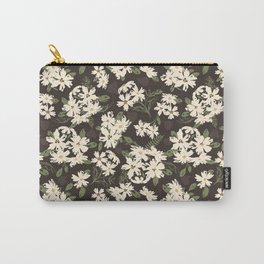Cream and yellow flowers over brown background Carry-All Pouch