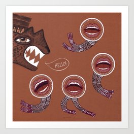 surreal hello with mouth people Art Print