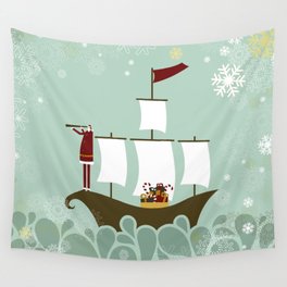 Santa and christmas sailboat Wall Tapestry