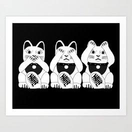 Three Smart Cats Art Print | White, Drawing, Lucky, Pet, Luck, Humour, Kittens, Kitty, Wise, Cat 