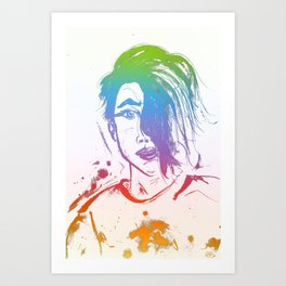 Rainbow Splatter Portrait Nonbinary Art Print