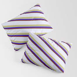 [ Thumbnail: Lavender, Dark Khaki, Blue, Maroon, and Aquamarine Colored Striped/Lined Pattern Pillow Sham ]