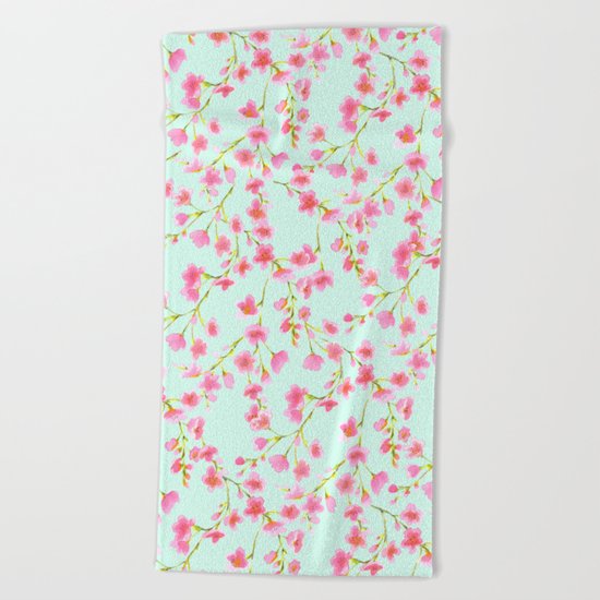 Cherry Blossom Pink Mint (for Mackenzie) Beach Towel