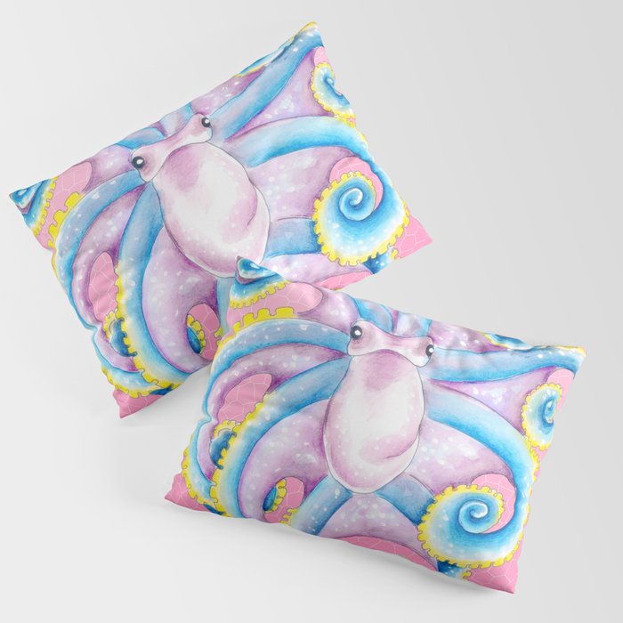 Octopus Stained Glass Pink Pillow Sham