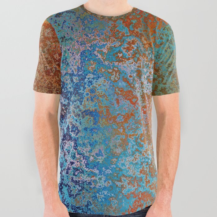 Vintage Rust, Terracotta and Blue All Over Graphic Tee