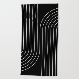 Minimal Line Curvature II Black and White Mid Century Modern Arch Abstract Beach Towel