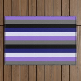 [ Thumbnail: Eye-catching Midnight Blue, Lavender, Purple, Dim Gray & Black Colored Striped/Lined Pattern Outdoor Rug ]
