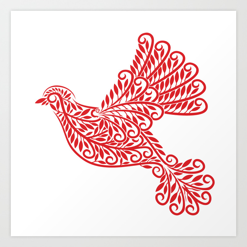 Peace Dove Red And White Art Print By Ryanmcgurl Society6