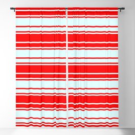 [ Thumbnail: Light Cyan & Red Colored Pattern of Stripes Blackout Curtain ]