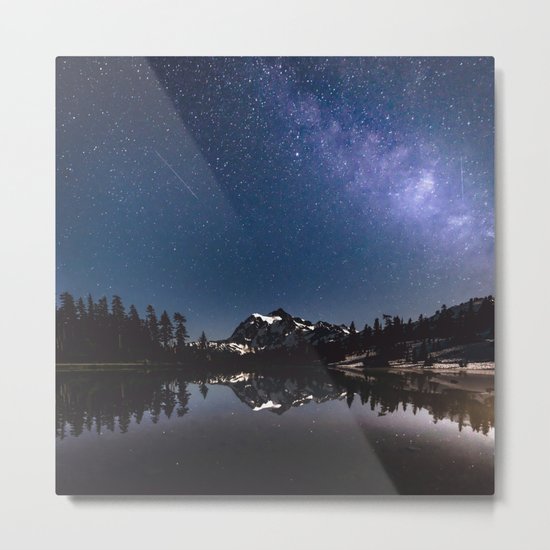 Summer Stars - Galaxy Mountain Reflection Metal Print