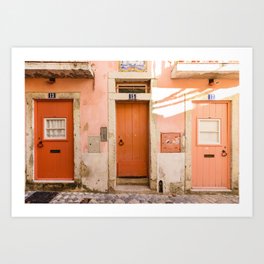 Lisbon Ombre Orange and Coral Doors - Portugal Travel Photography Art Print