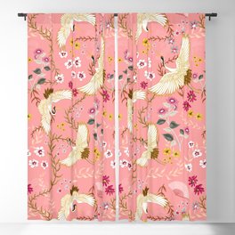 Chinoiserie cranes on pink, birds, flowers,  Blackout Curtain