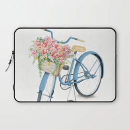 Blue Bicycle with Flowers in Basket Laptop Sleeve