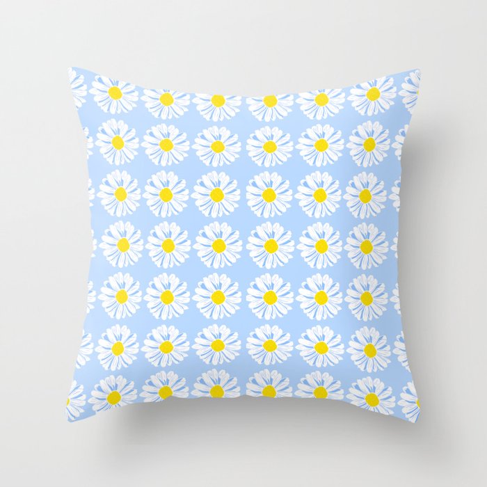 Blue & White Daisy Throw Pillow