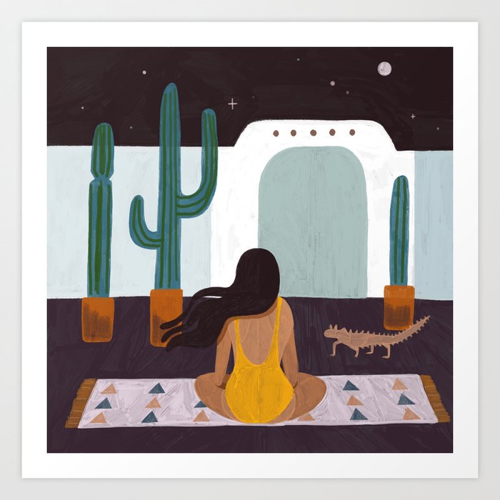 A Quiet Night in the Cactus Garden, Square Art Print