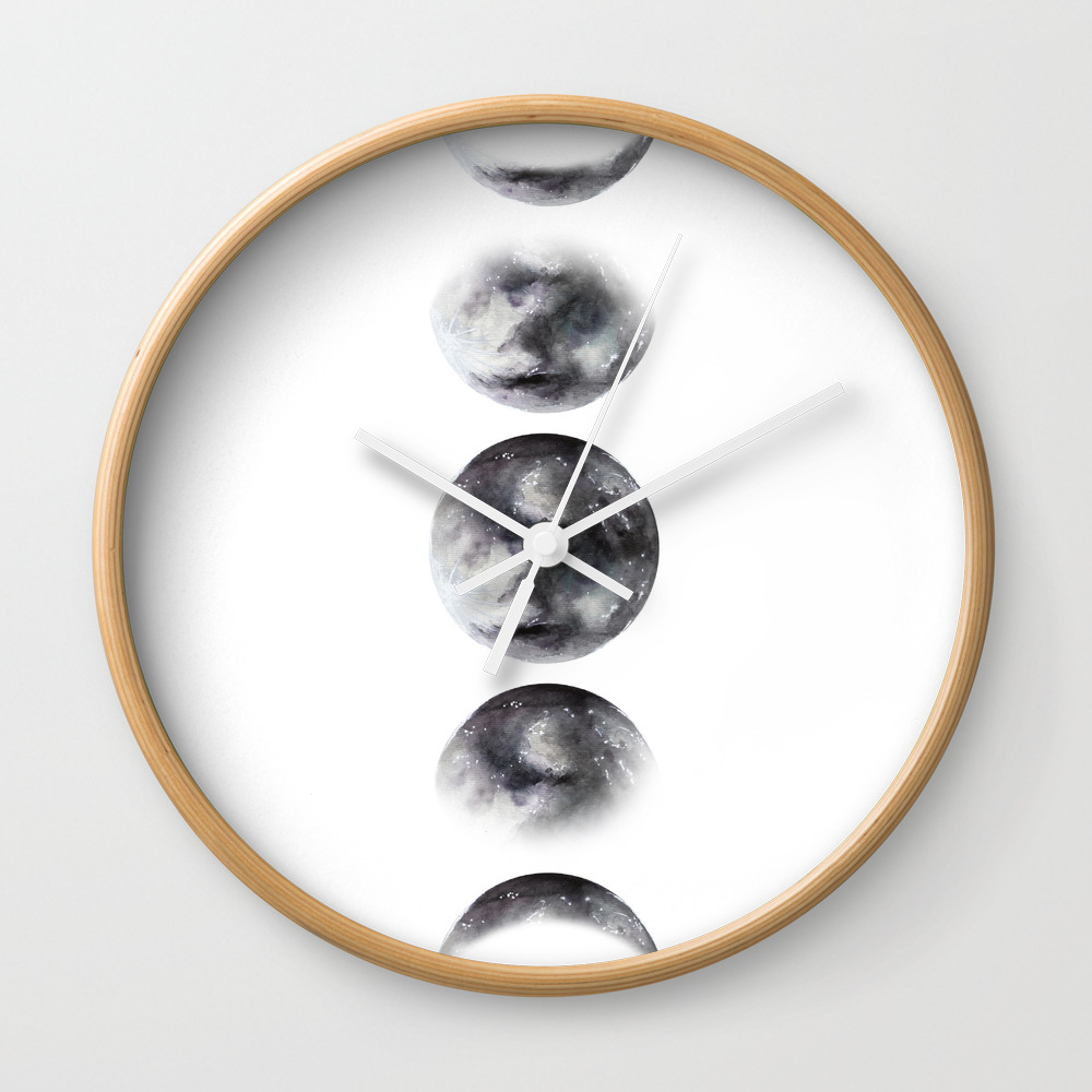 Moon Phases Watercolor Painting Wall Clock By Ccartstudio Society6