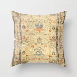 Fine Crafted Old Century Authentic Colorful Yellow Dusty Blues Greys Vintage Rug Pattern Throw Pillow