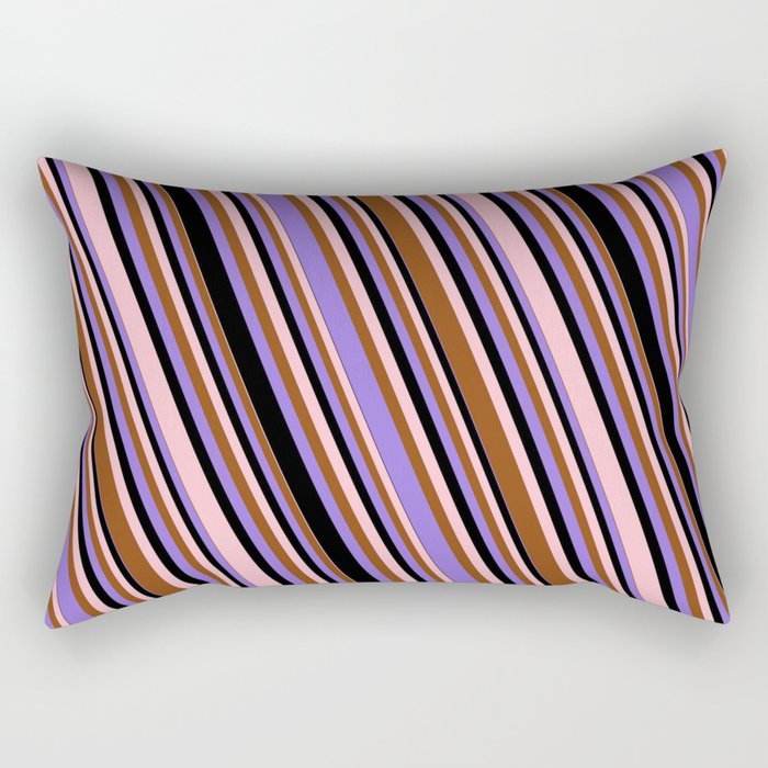 Pink, Brown, Purple & Black Colored Lined Pattern Rectangular Pillow