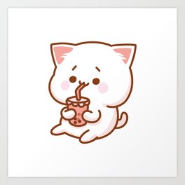 Kawaii Cat Bubble Tea Art Print | Tea, Cutecat, Catlover, Bubbletea, Graphicdesign, Bubbletealover, Kawaiicat, Bobatea, Japanese, Cat 