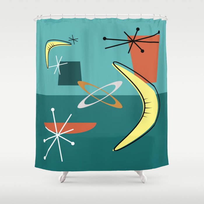 Turquoise Atomic Era Space Age Shower Curtain By Zennykenny
