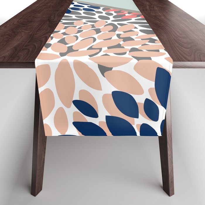 Festive,Floral and Color Block At, Aqua, Coral, Grey and Navy Table Runner
