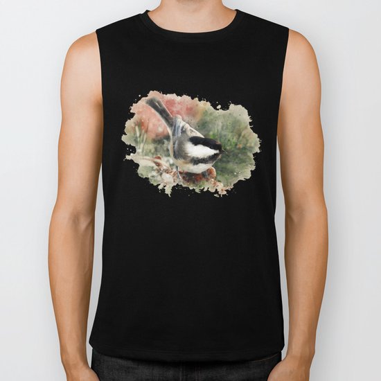 Chickadee Watercolor Art Biker Tank