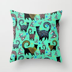 Blue Snobby Cocktail Cats Throw Pillow