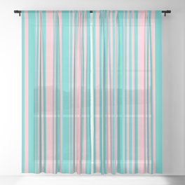 [ Thumbnail: Turquoise and Pink Colored Lines/Stripes Pattern Sheer Curtain ]