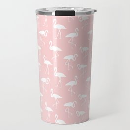 White flamingo silhouettes seamless pattern on pastel pink background Travel Mug