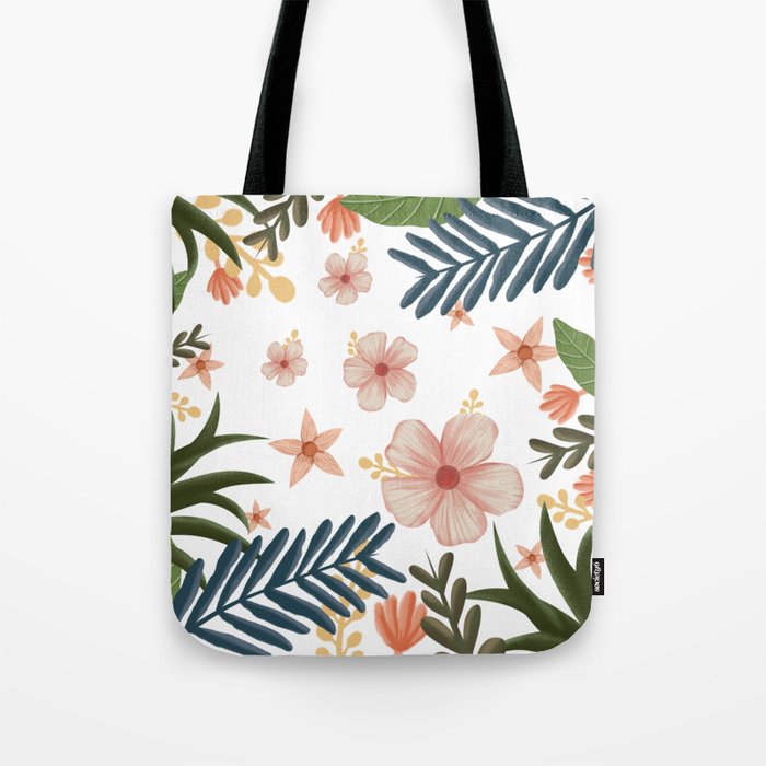 Tropical Flower Pattern Floral Summer Seamless Print Tote Bag