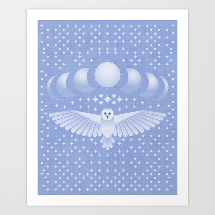 Magic Night Owl Moon Stars Art Print