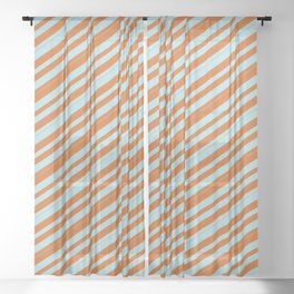 [ Thumbnail: Chocolate & Powder Blue Colored Stripes/Lines Pattern Sheer Curtain ]