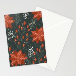 Ponsietta And Red Winter Berries Stationery Card