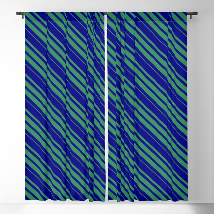 Blue & Sea Green Colored Lines/Stripes Pattern Blackout Curtain