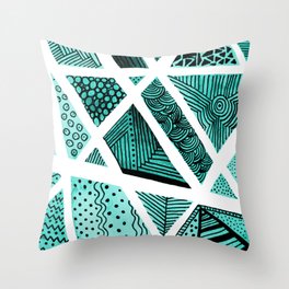 Geometric doodle pattern - turquoise and black Throw Pillow