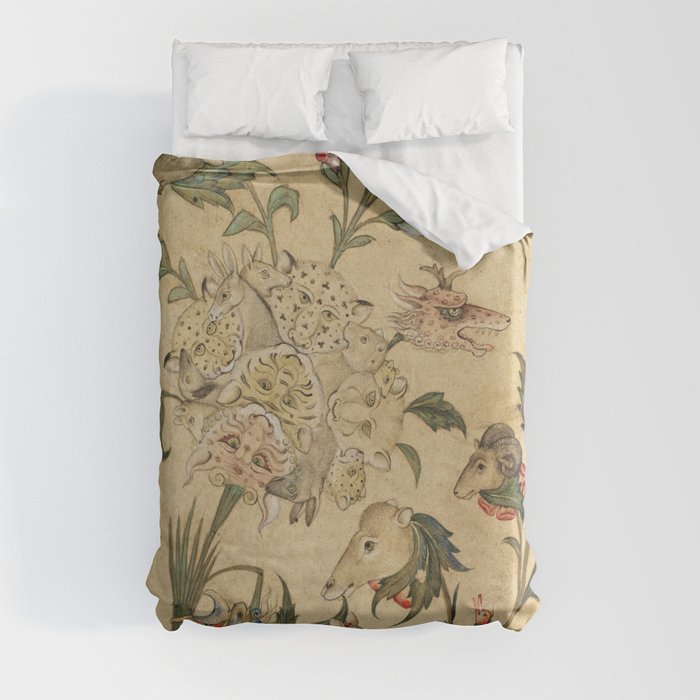 A Floral Fantasy of Animals and Birds Duvet Cover