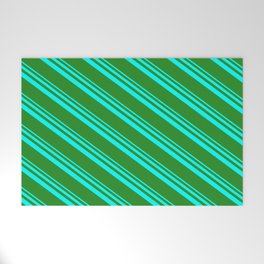 [ Thumbnail: Aqua & Forest Green Colored Lines/Stripes Pattern Welcome Mat ]