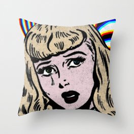 Comic Girl Crying | Vintage Comics Aesthetics Throw Pillow