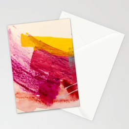 Pink Lemonade: a minimal, colorful abstract mixed media with bold strokes of pinks, and yellow Stationery Card