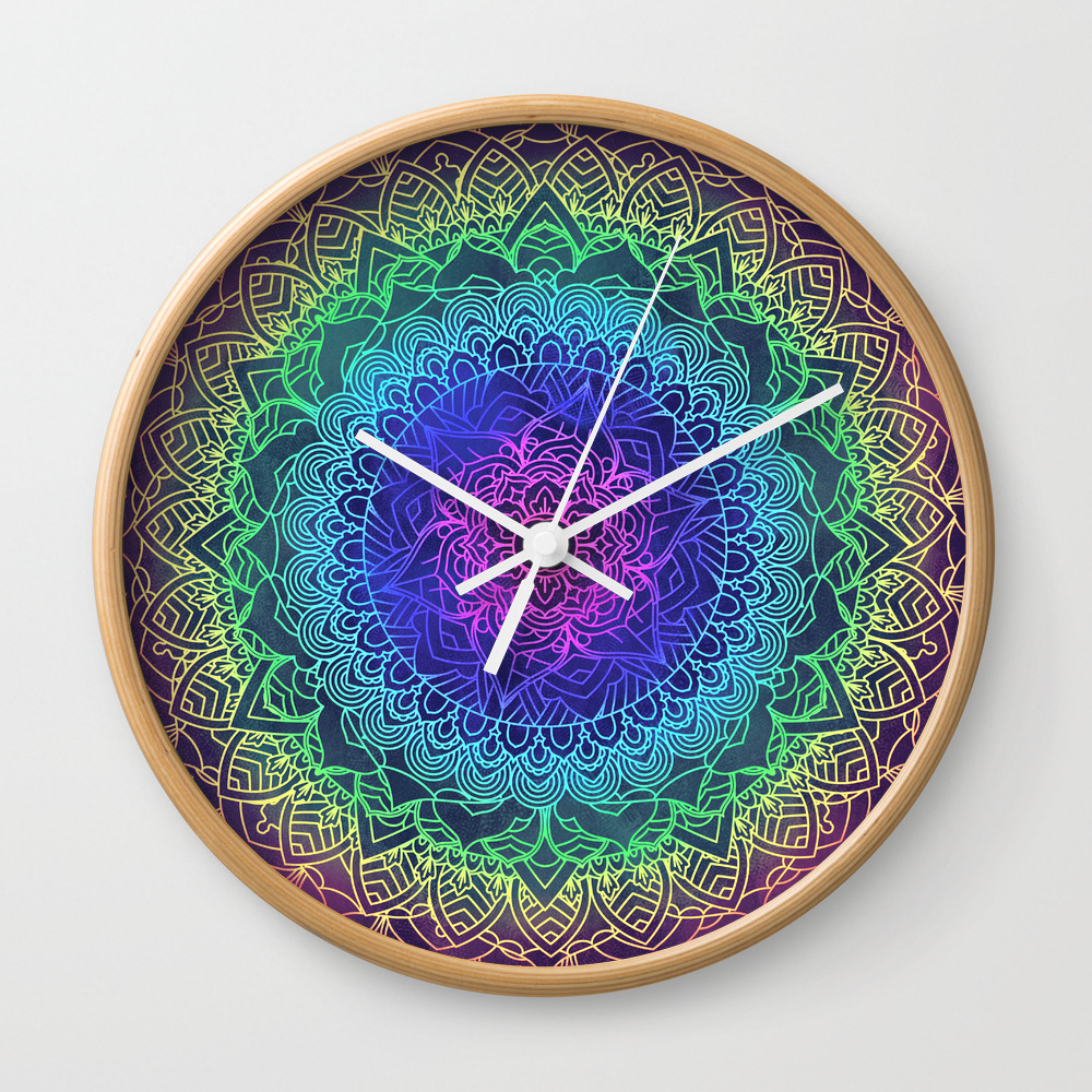Trippy Mandala Design And Rainbow Wall Clock