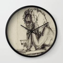 'The Unwinding' Charcoal Drawing Nude woman drinking Wine Wall Clock