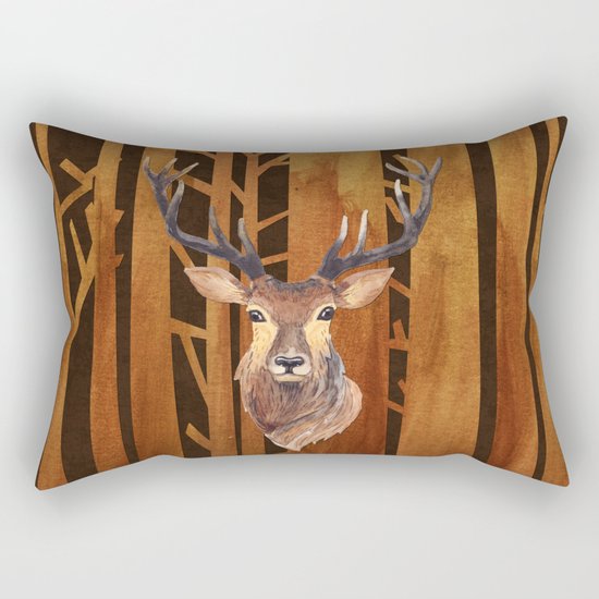 Proud deer in forest 1- Watercolor illustration Rectangular Pillow