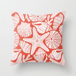 Ocean Floor Nautical Shells Red Throw Pillow
