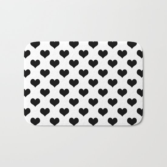 White Black Hearts Minimalist Bath Mat