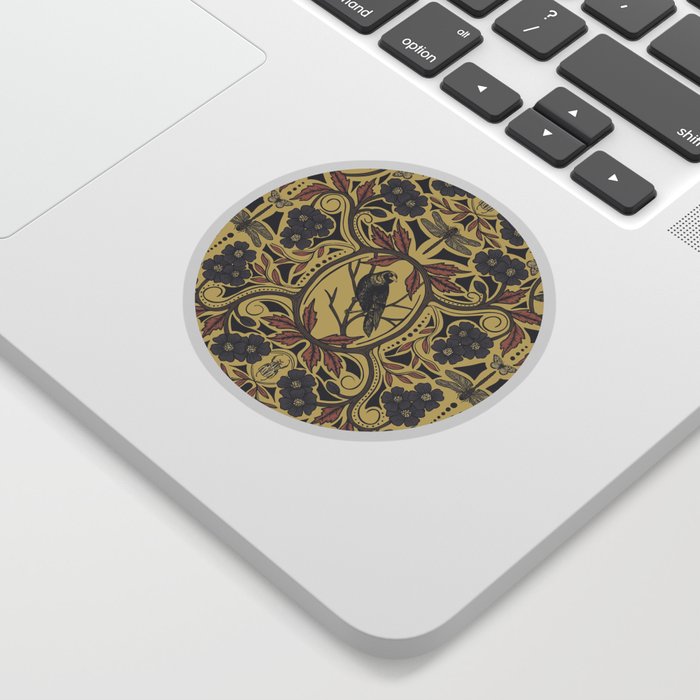 Mauve, Tan & Gray Crow & Dragonfly Floral Sticker