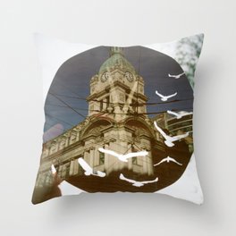 Clock Tower Birds Throw Pillow