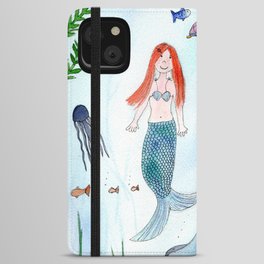 Cute Mermaid Watercolor Illustration iPhone Wallet Case